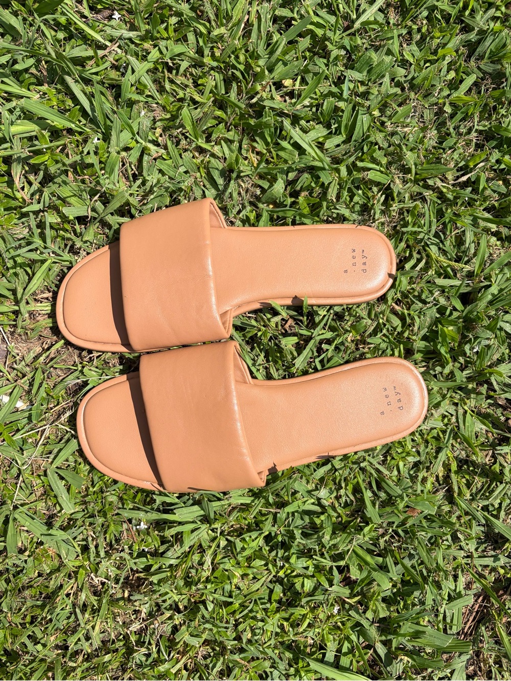 a new day Tan Slide Sandals with Wide Band